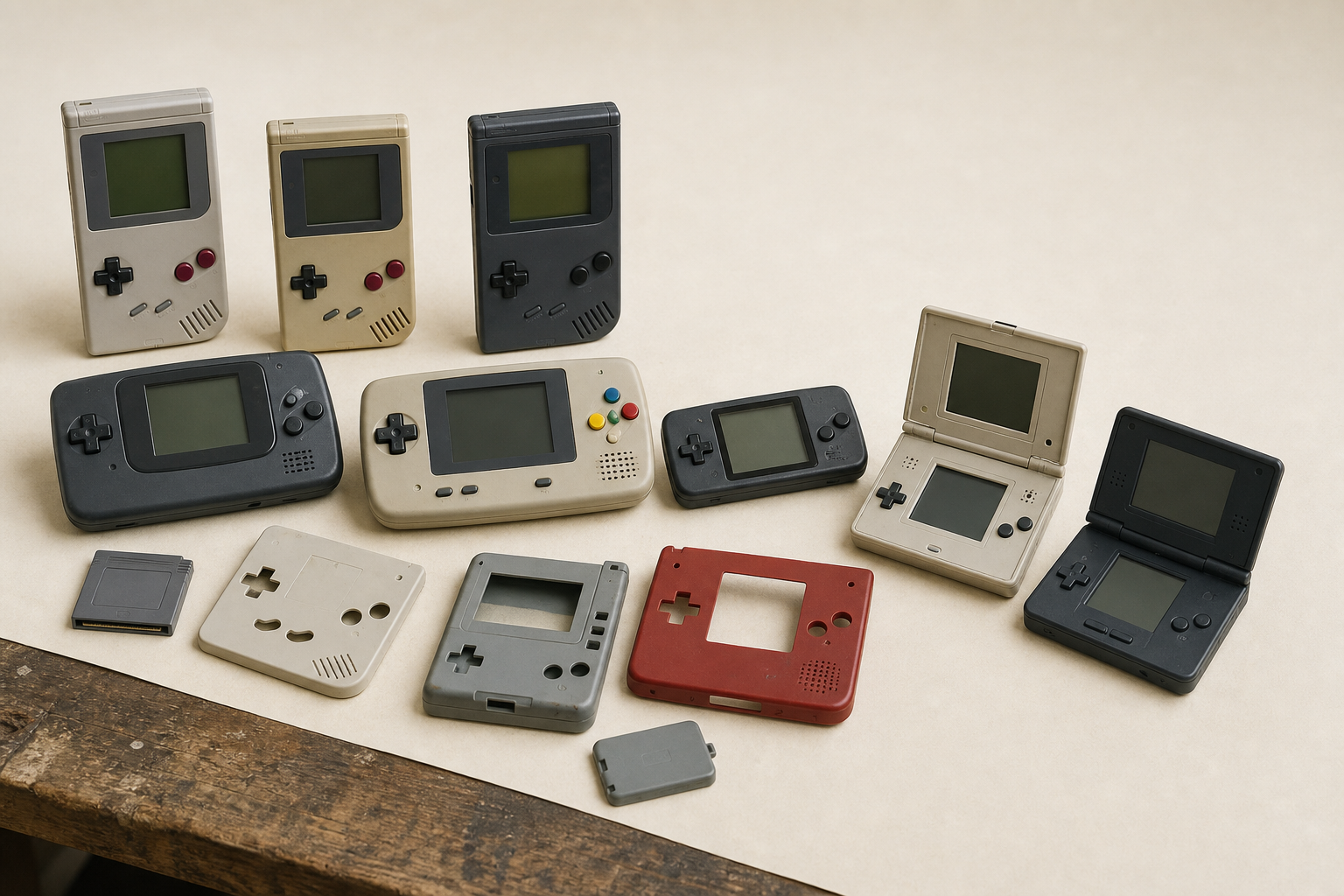 修理受付対象となる携帯ゲーム機と交換用シェル